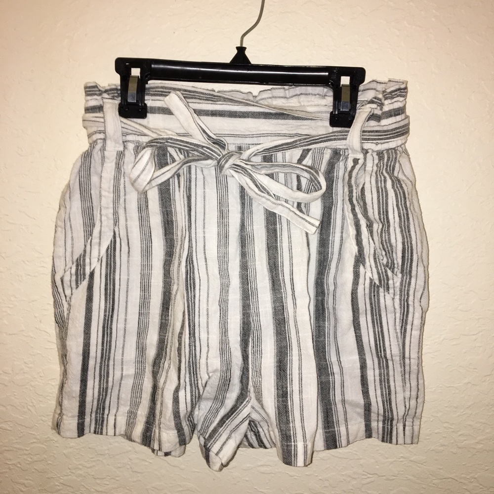 linen blend striped shorts